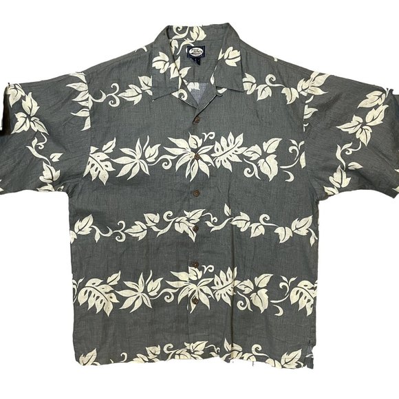 Tommy Bahama Green and Cream Linen Floral Men's Short Sleeve Hawaiian Shirt XL - Picture 1 of 5